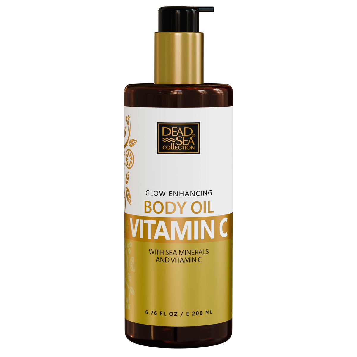 Dead Sea Collection Vitamin C Body Oil with pump dispenser for mess-free hydration.