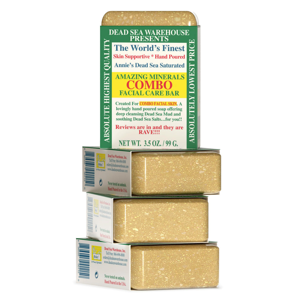 Dead Sea Warehouse COMBO bar packaging highlighting mineral-rich cleansing for daily skin care.
