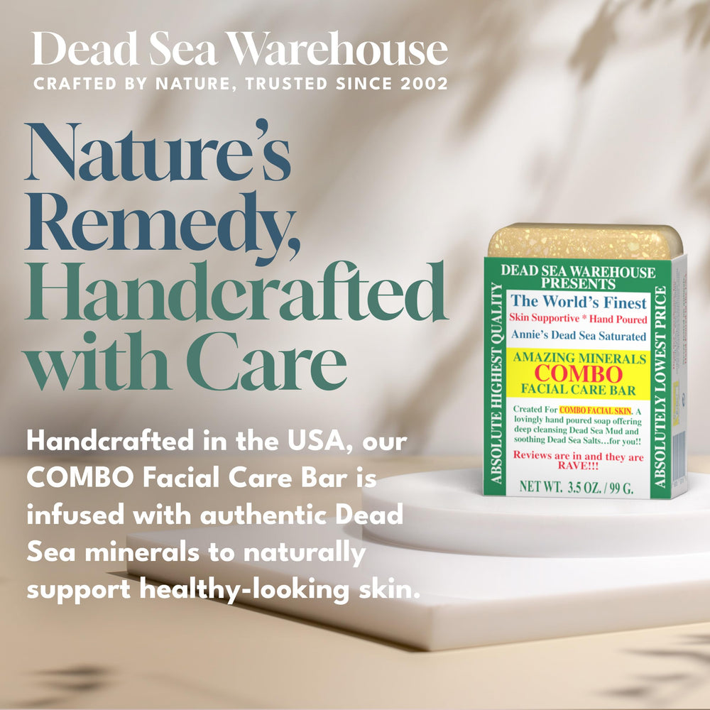 Dead Sea Warehouse COMBO bar unwrapped reveals unscented facial cleanser for all skin types.