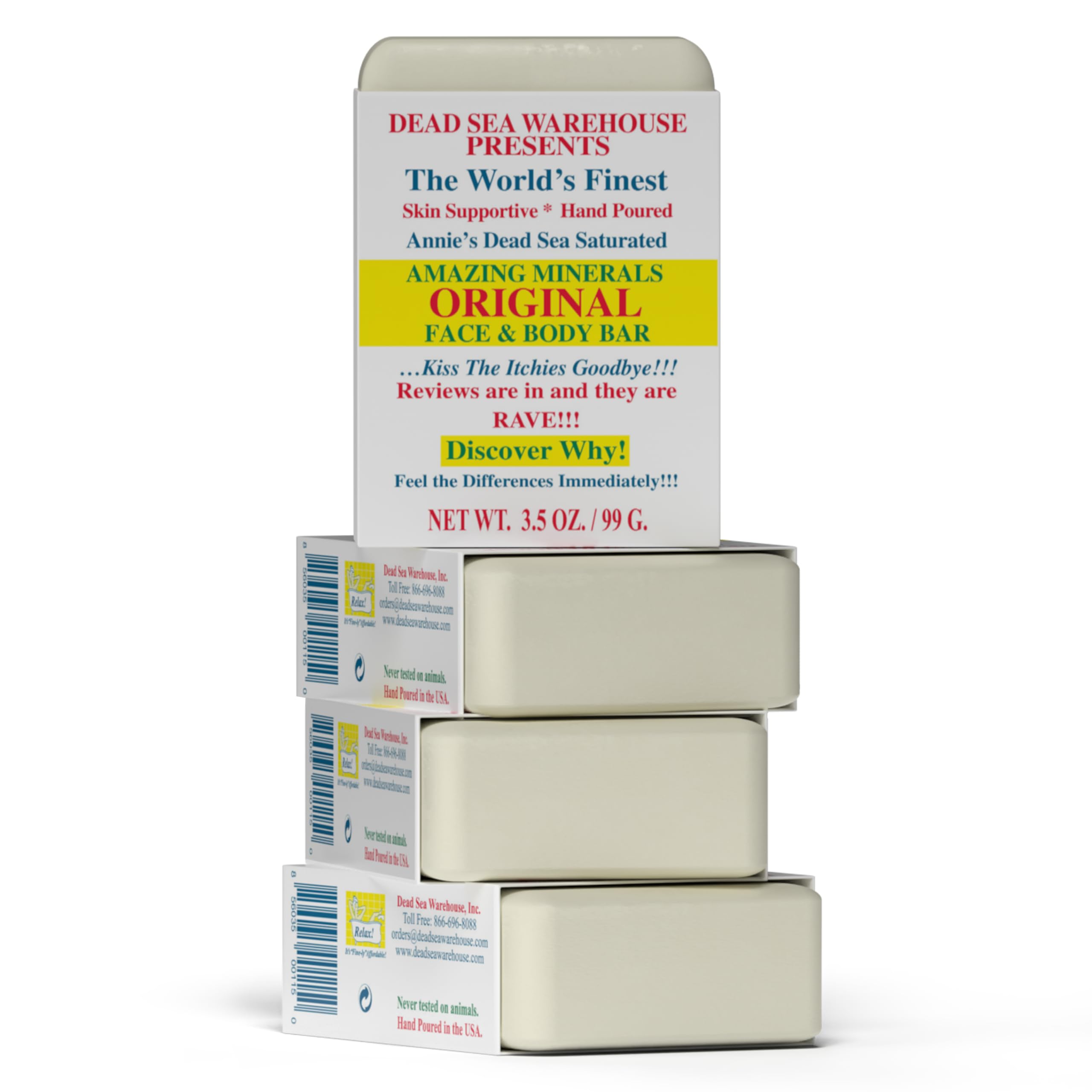 Dead Sea Warehouse fragrance-free soap bar unboxed, ready for daily cleansing.