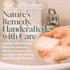 Dead Sea Warehouse fragrance-free soap closeup highlighting gentle cleansing for sensitive skin.