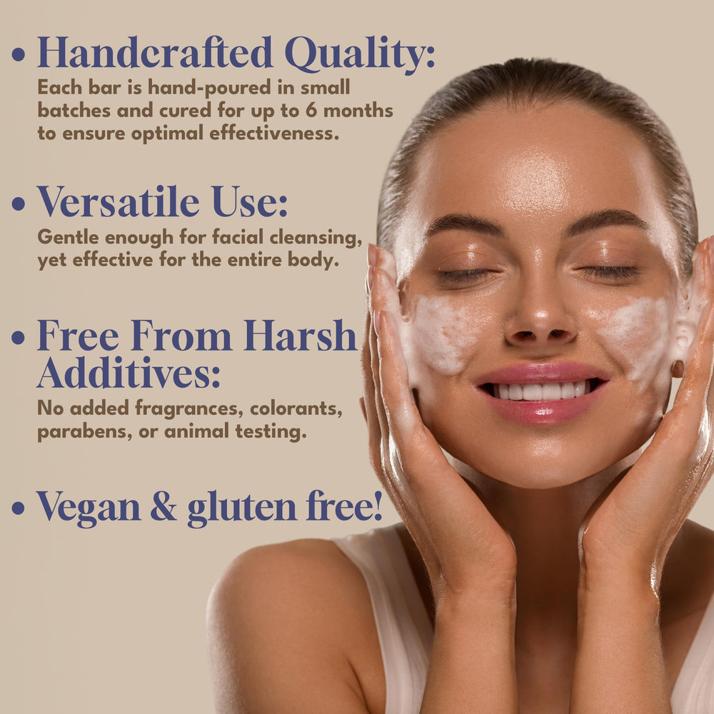 Dead Sea Warehouse soap with olive, palm, and coconut oils nourishes skin.