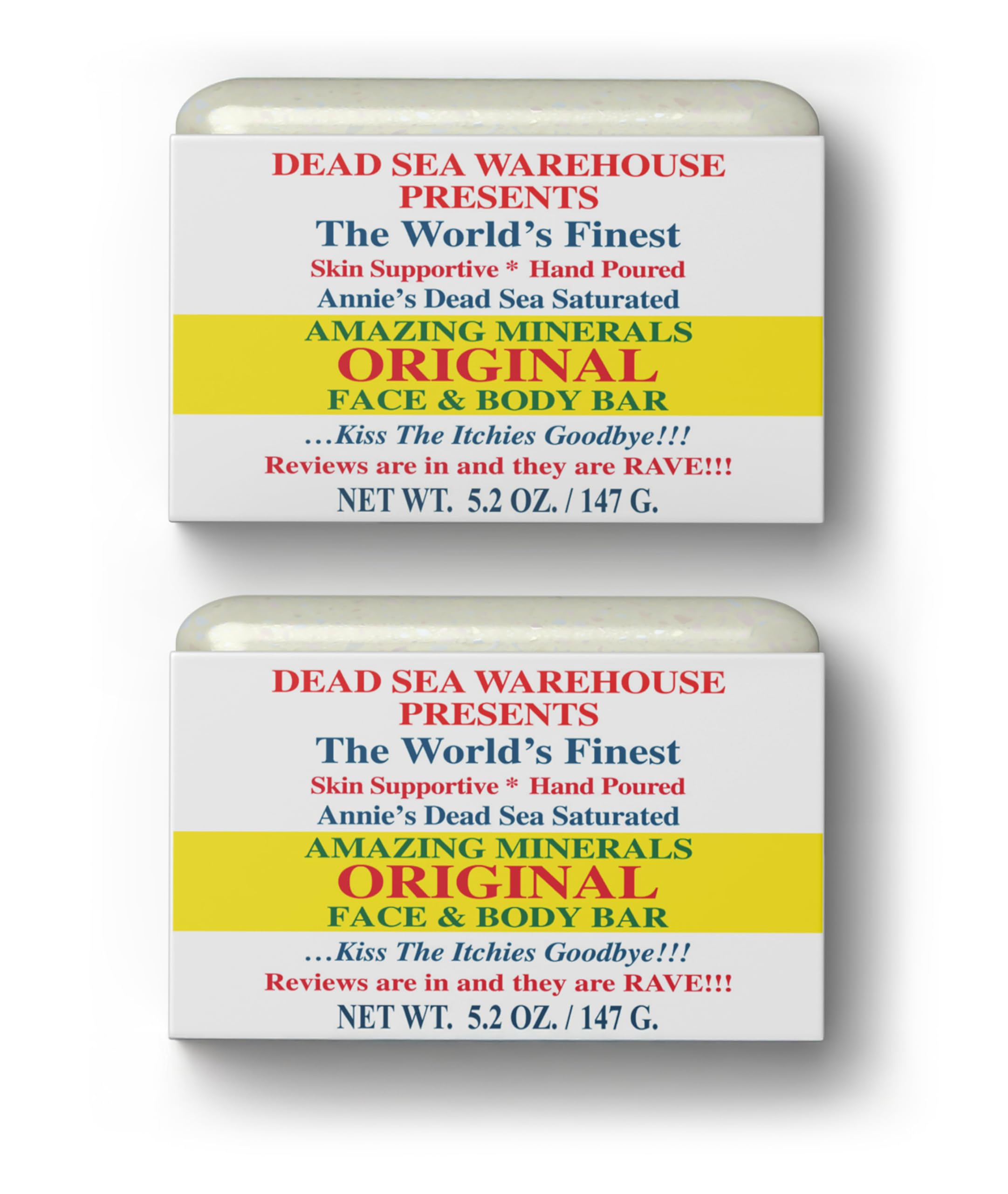Dead Sea Warehouse original soap bar packaging showing fragrance-free formula for sensitive skin.