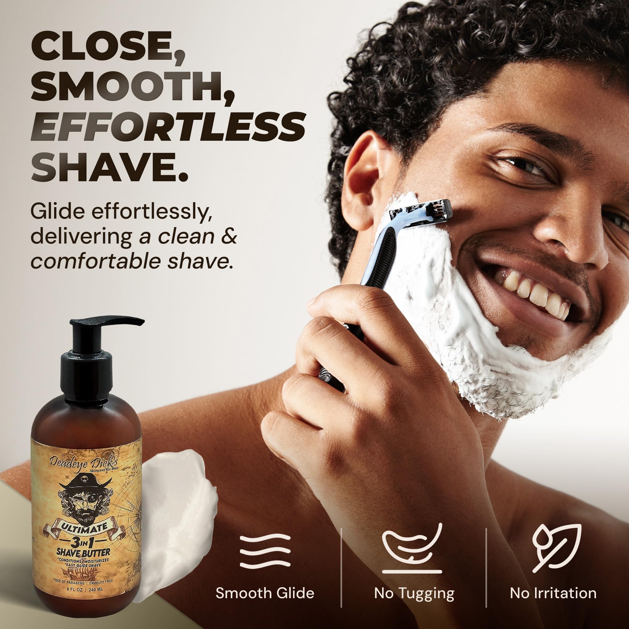 Face application of Deadeye Dick's shave butter for precise, comfortable shaving