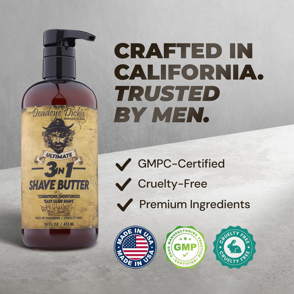 Deadeye Dick's 3-in-1 butter with peppermint for a refreshing post-shave feel.