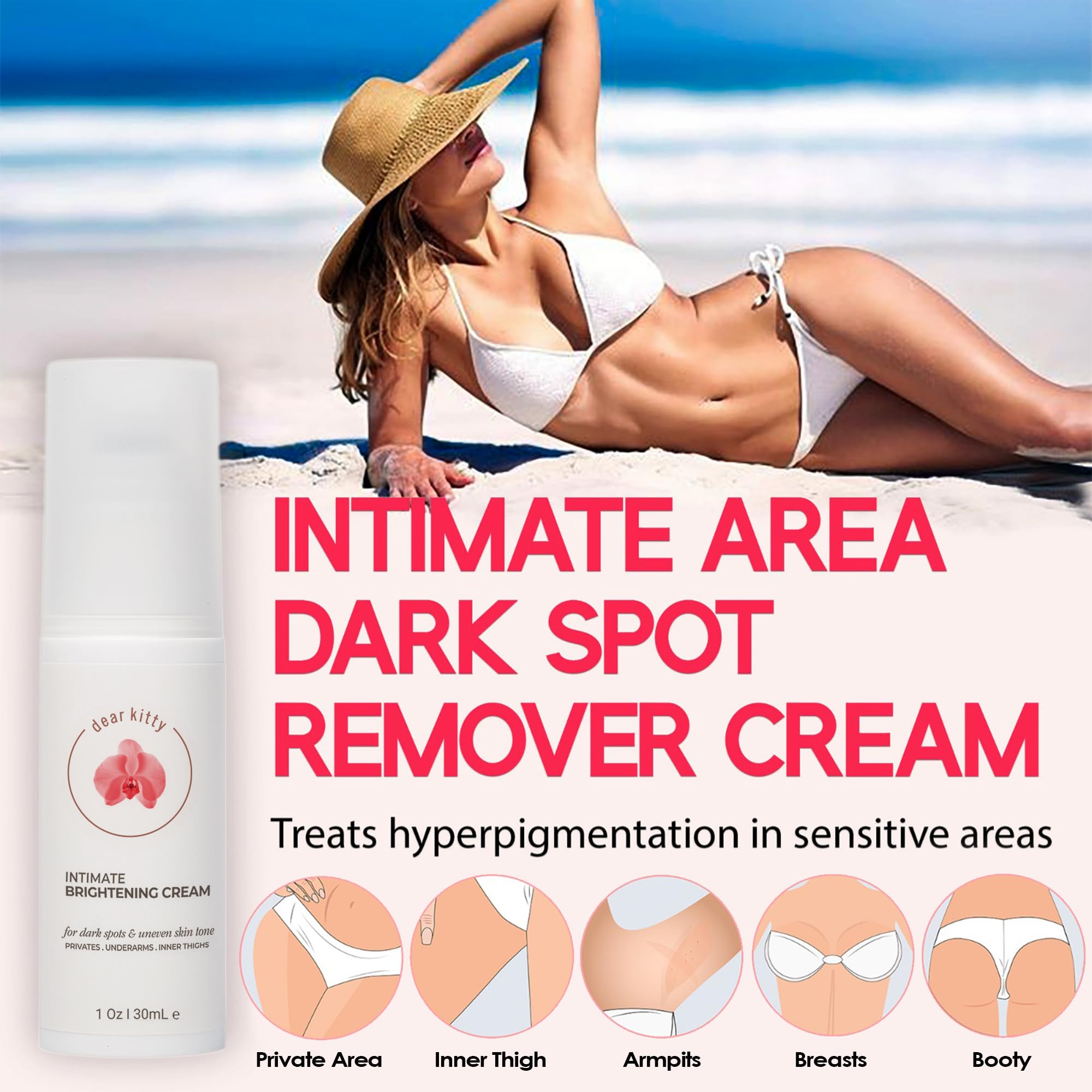 Applying Dear Kitty cream to bikini line for even tone
