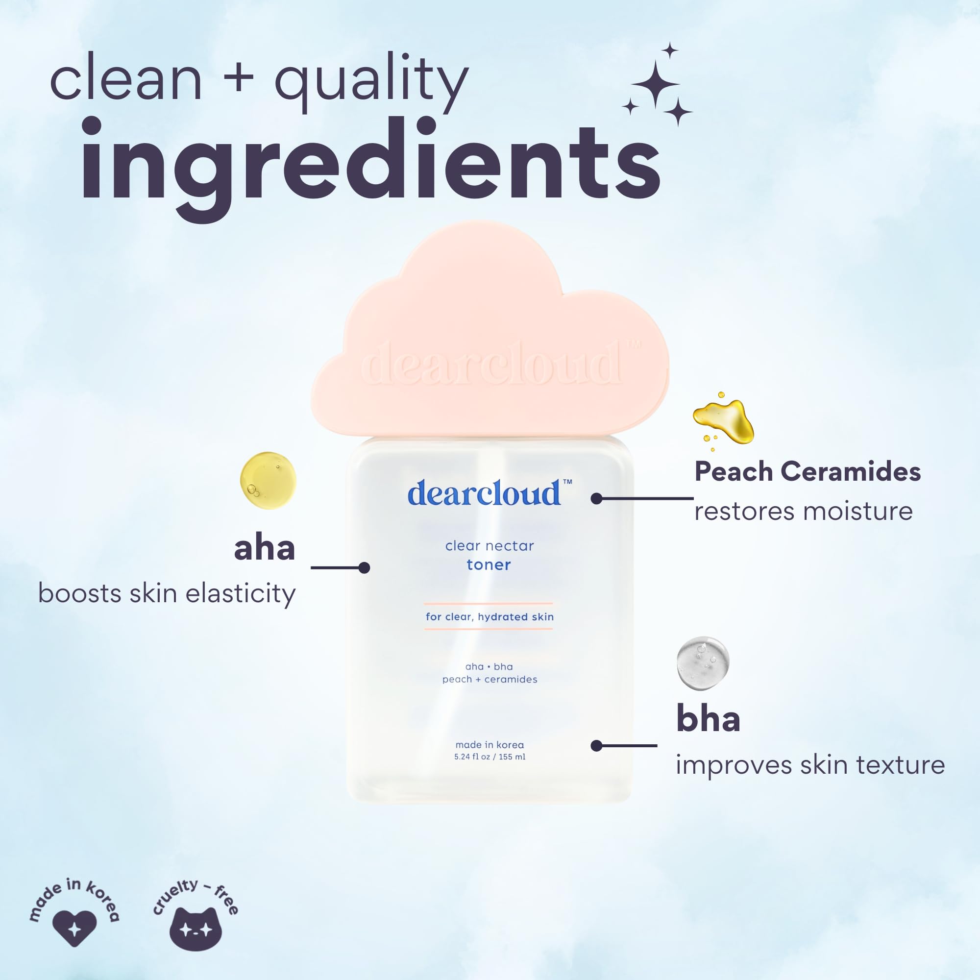 Application of Dearcloud toner on skin for gentle exfoliation.