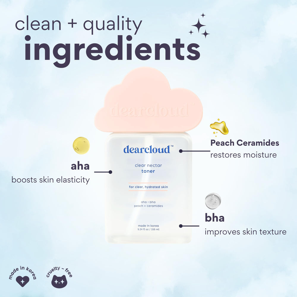 Application of Dearcloud toner on skin for gentle exfoliation.