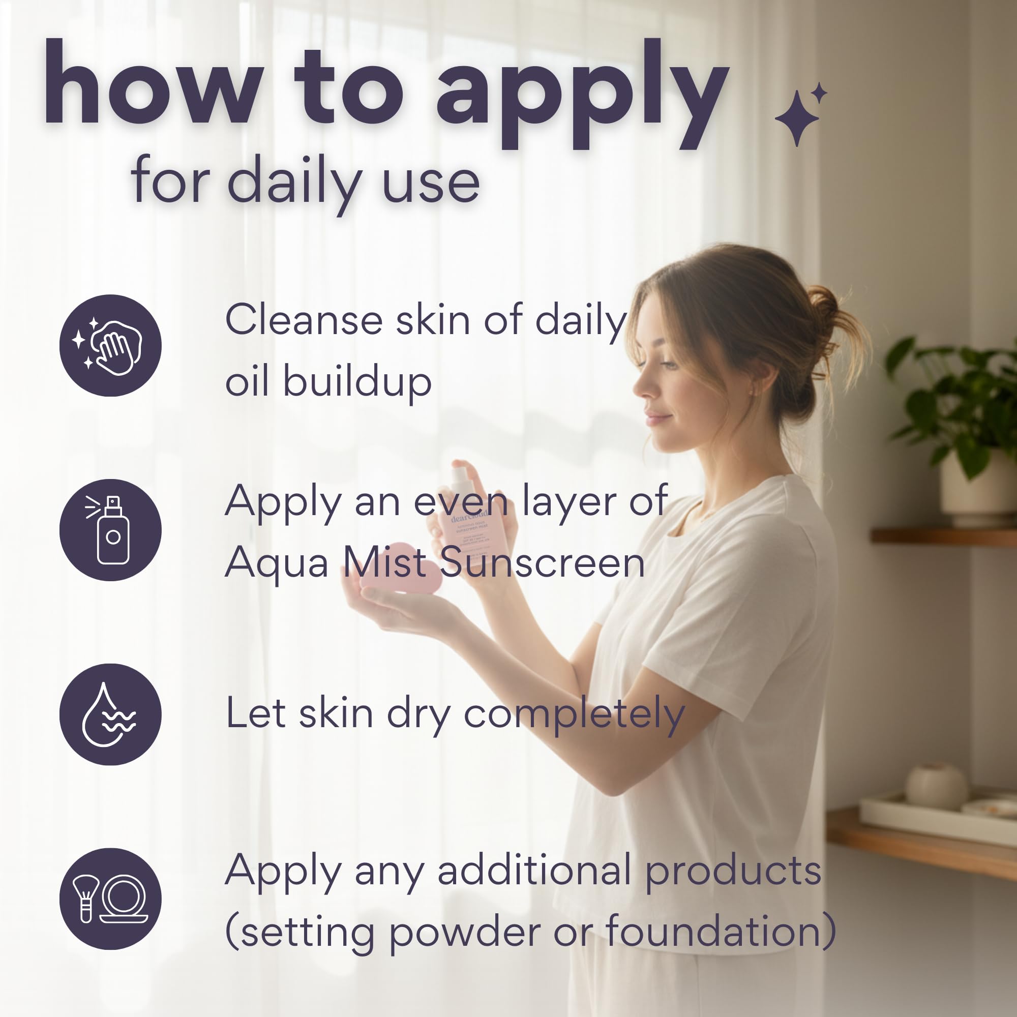 Dearcloud Lightweight finish spray blends invisibly with skin for daily wear