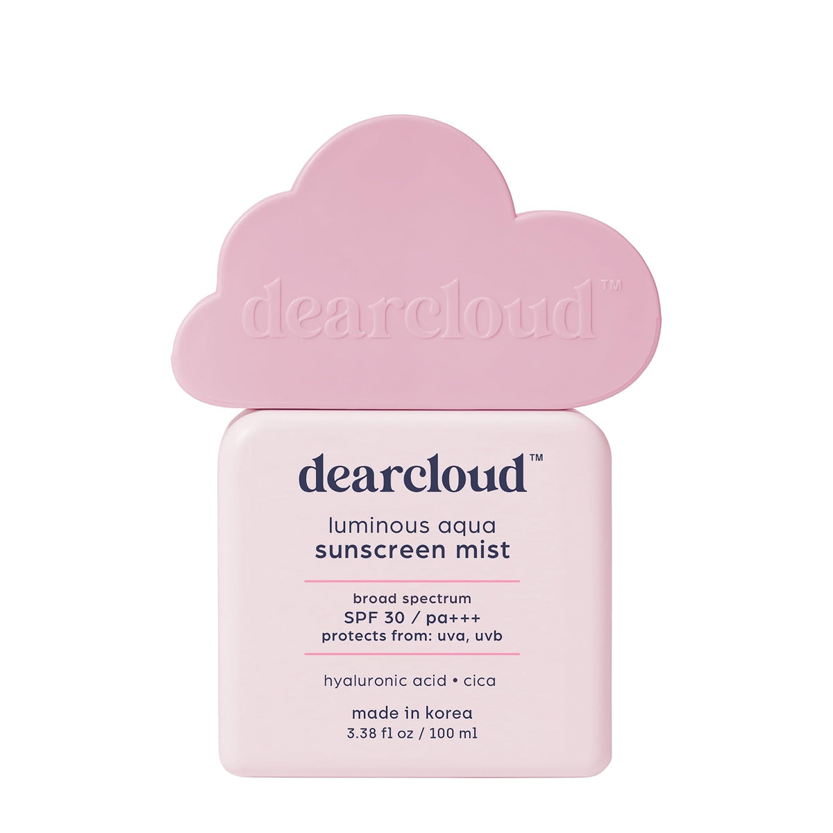 Dearcloud Luminous Aqua Sun Mist spray bottle for even, refreshing protection