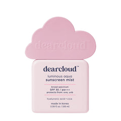 Dearcloud Luminous Aqua Sun Mist spray bottle for even, refreshing protection
