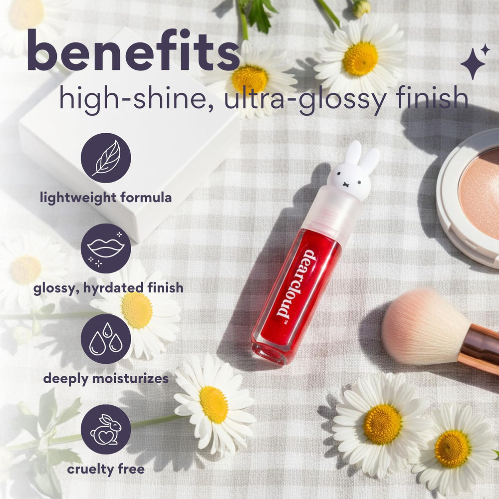 Dearcloud Miffy Lip Serum Jelly gloss sheen highlights high shine and even coverage.