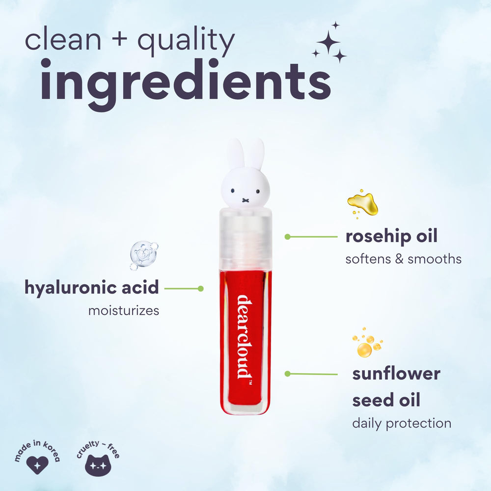 Dearcloud Miffy Lip Serum Jelly swatch reveals shimmering tint and plump look.