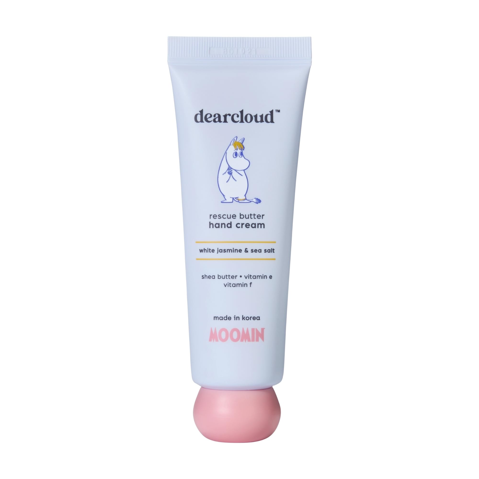 Dearcloud Moomin Rescue Butter Hand Cream jar close highlighting rich hydration for dry hands