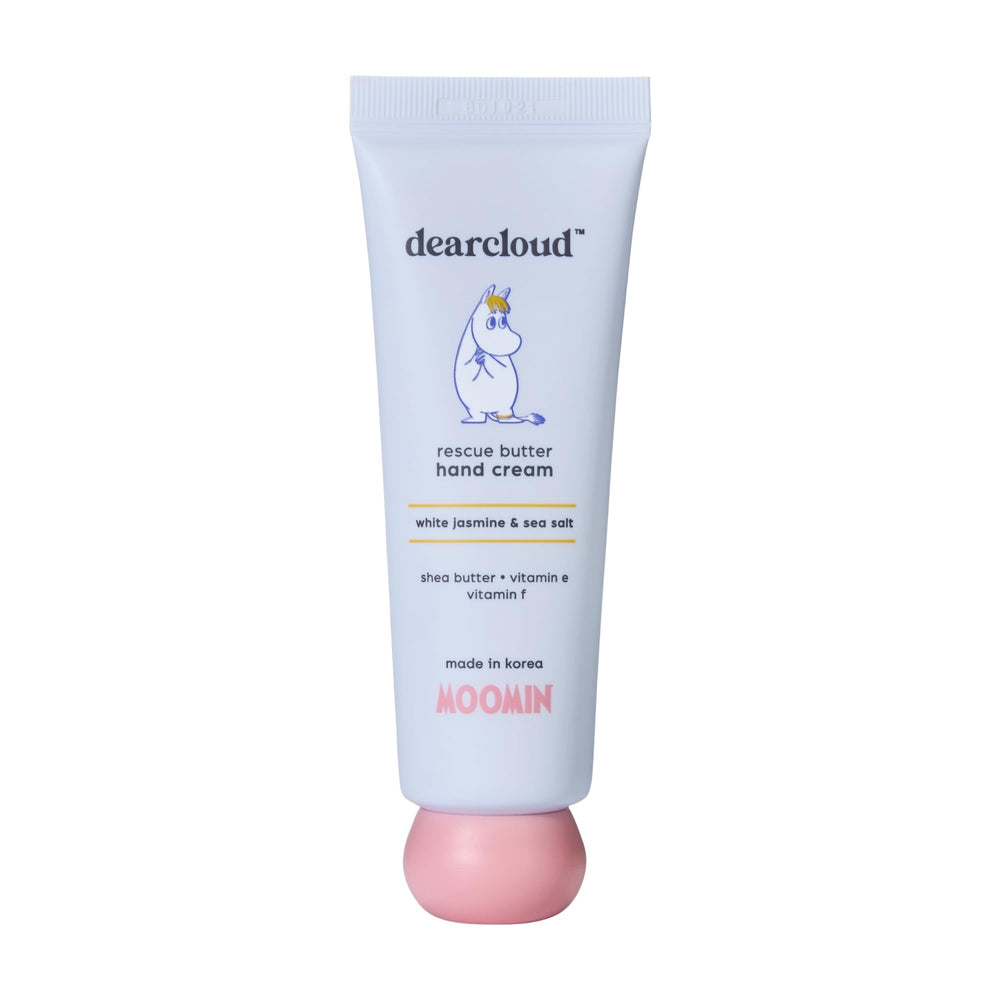 Dearcloud Moomin Rescue Butter Hand Cream jar close highlighting rich hydration for dry hands