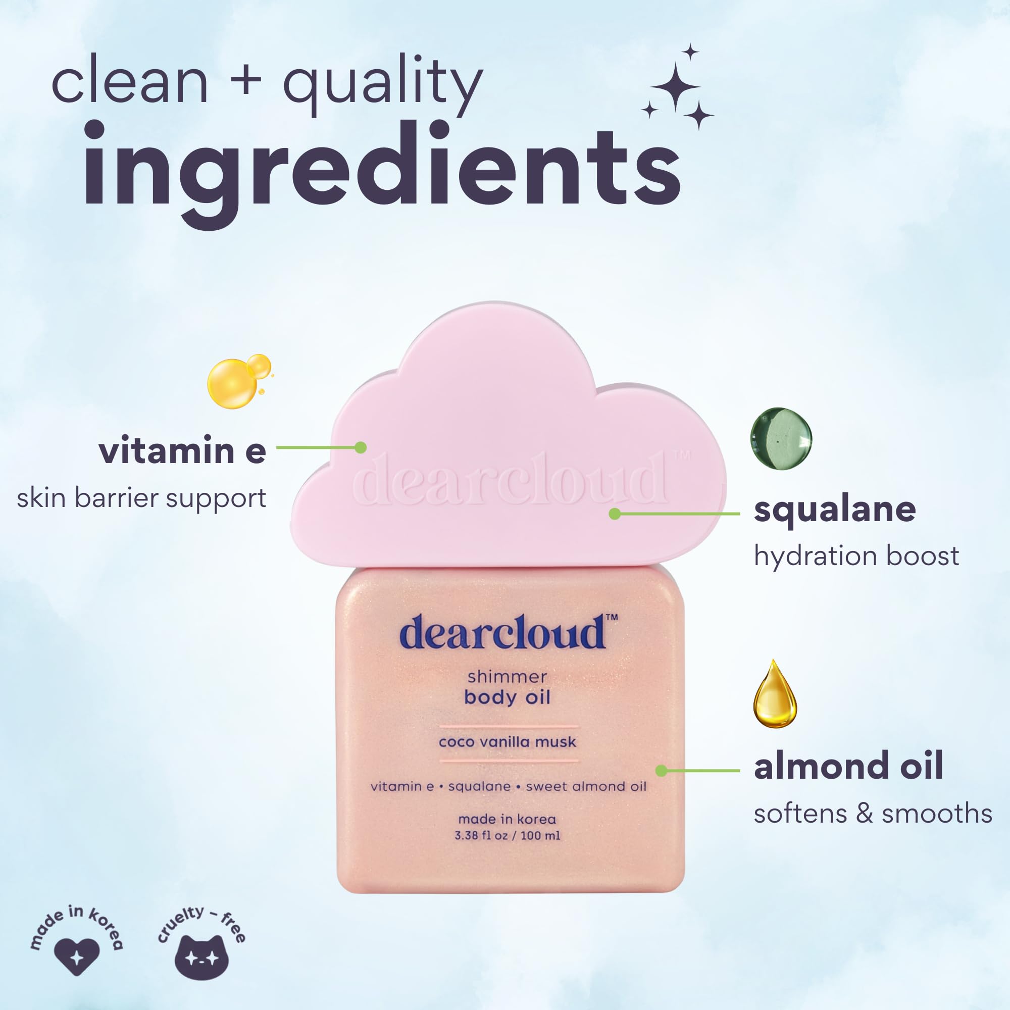 Dearcloud Shimmer Oil application on skin reveals radiant glow.