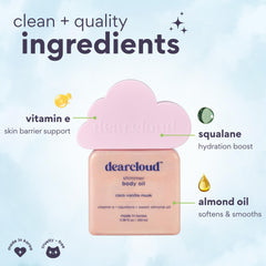 Dearcloud Shimmer Oil application on skin reveals radiant glow.