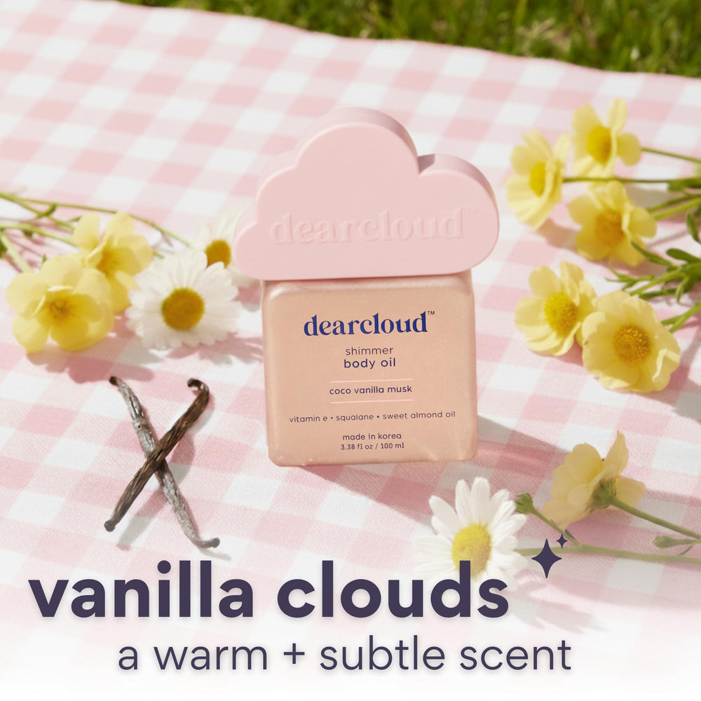 Dearcloud Shimmer Oil glow finish on skin after application.