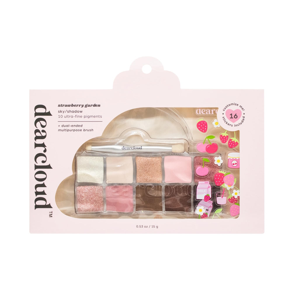 dearcloud Sky Shadow Strawberry Garden palette close-up with berry-inspired pigments for soft daytime looks