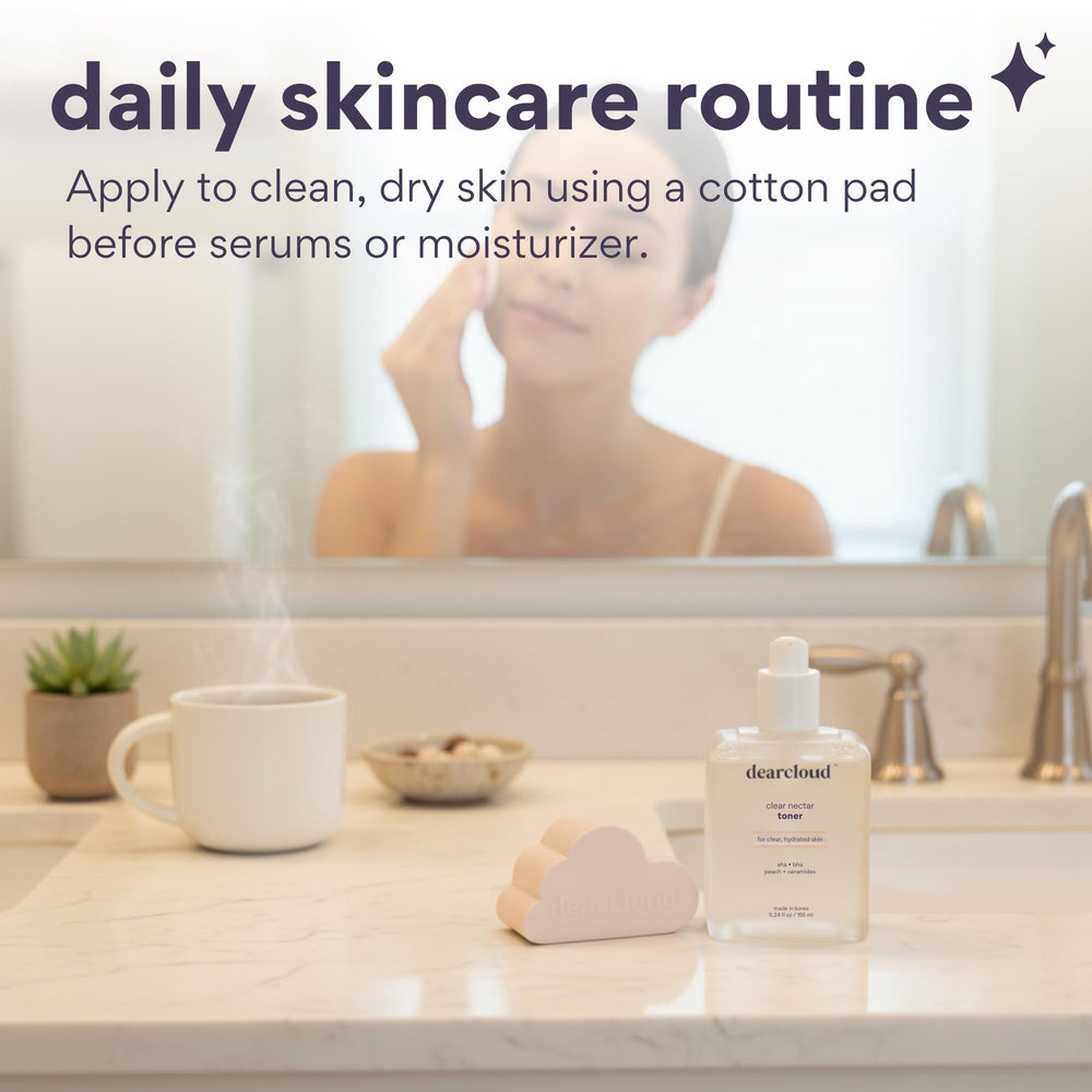 Soft, luminous skin after using Dearcloud Clear Nectar Toner.