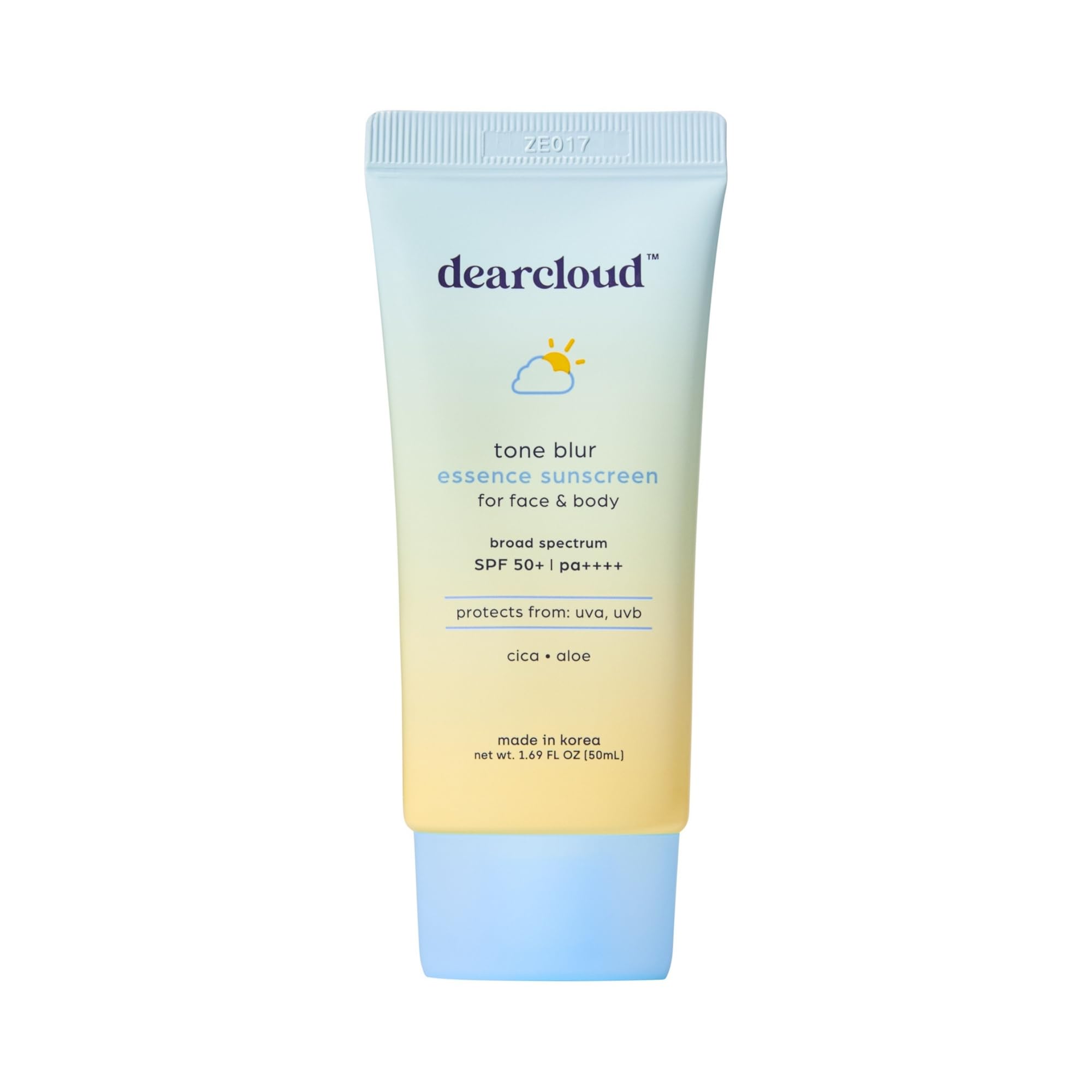 Dearcloud Tone Blur Essence Sunscreen bottle ready for daily sun protection and makeup prep.