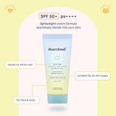 Swatch of Dearcloud Tone Blur Essence Sunscreen reveals a translucent finish without white cast.