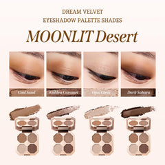 Dear Dahlia Dream Velvet matte and shimmer shades arranged for soft to bold eye looks.