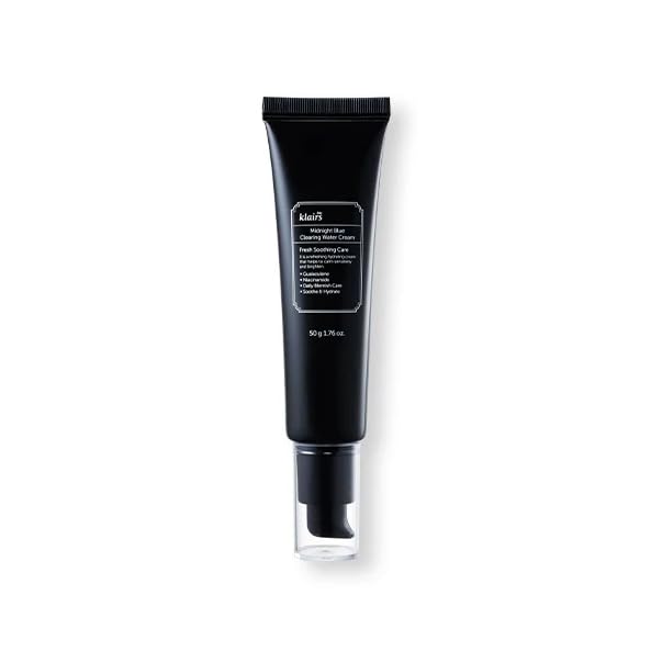 DearKlairs Midnight Blue Clearing Water Gel Cream packaging emphasizes calming branding for sensitive skin.