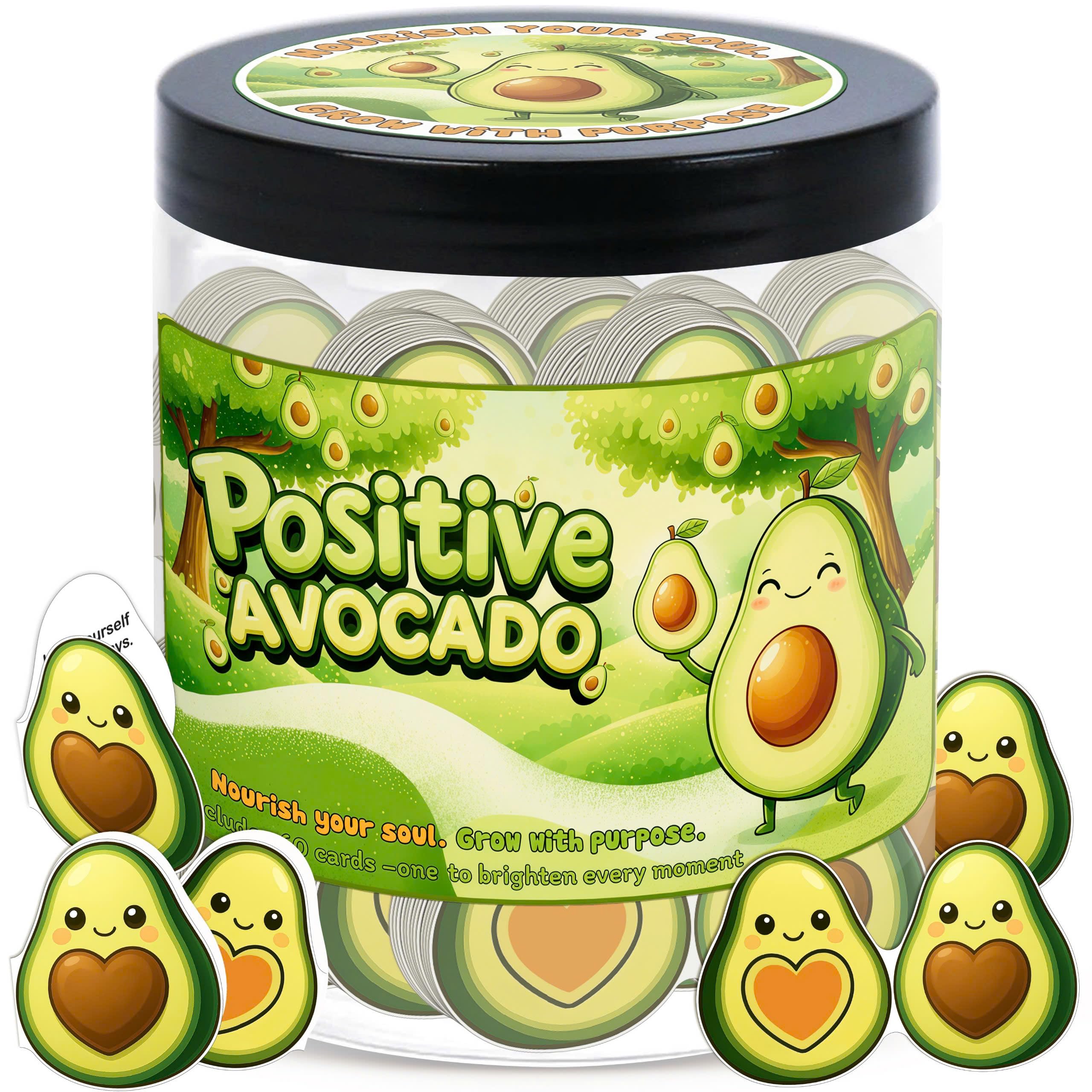 DEARMINE Positive Avocado Jar with 60 affirmation cards for daily motivation.
