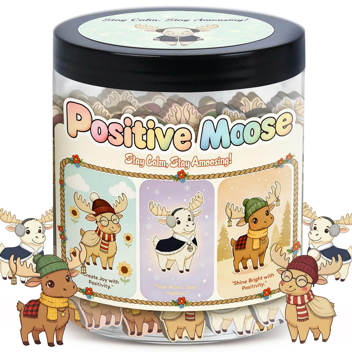 DEARMINE Positive Moose Jar with 60 cards for daily encouragement.