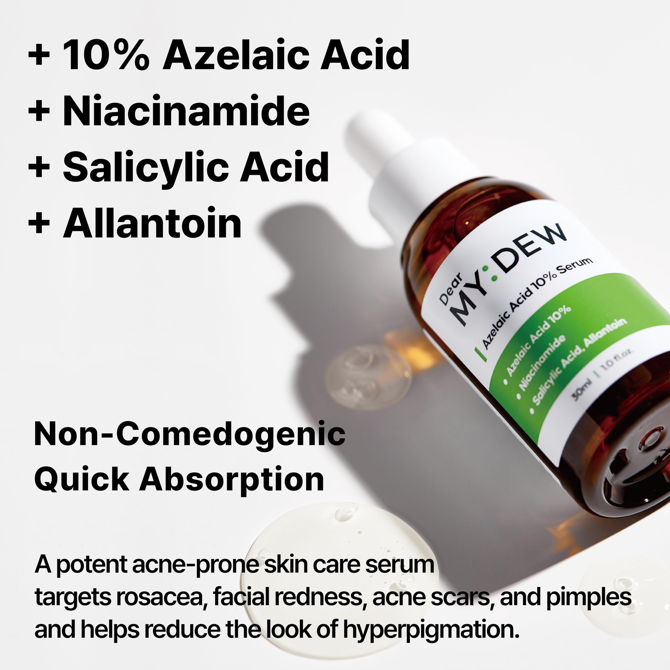 DearMYDEW azelaic serum bottle cap close-up highlighting precise dispensing