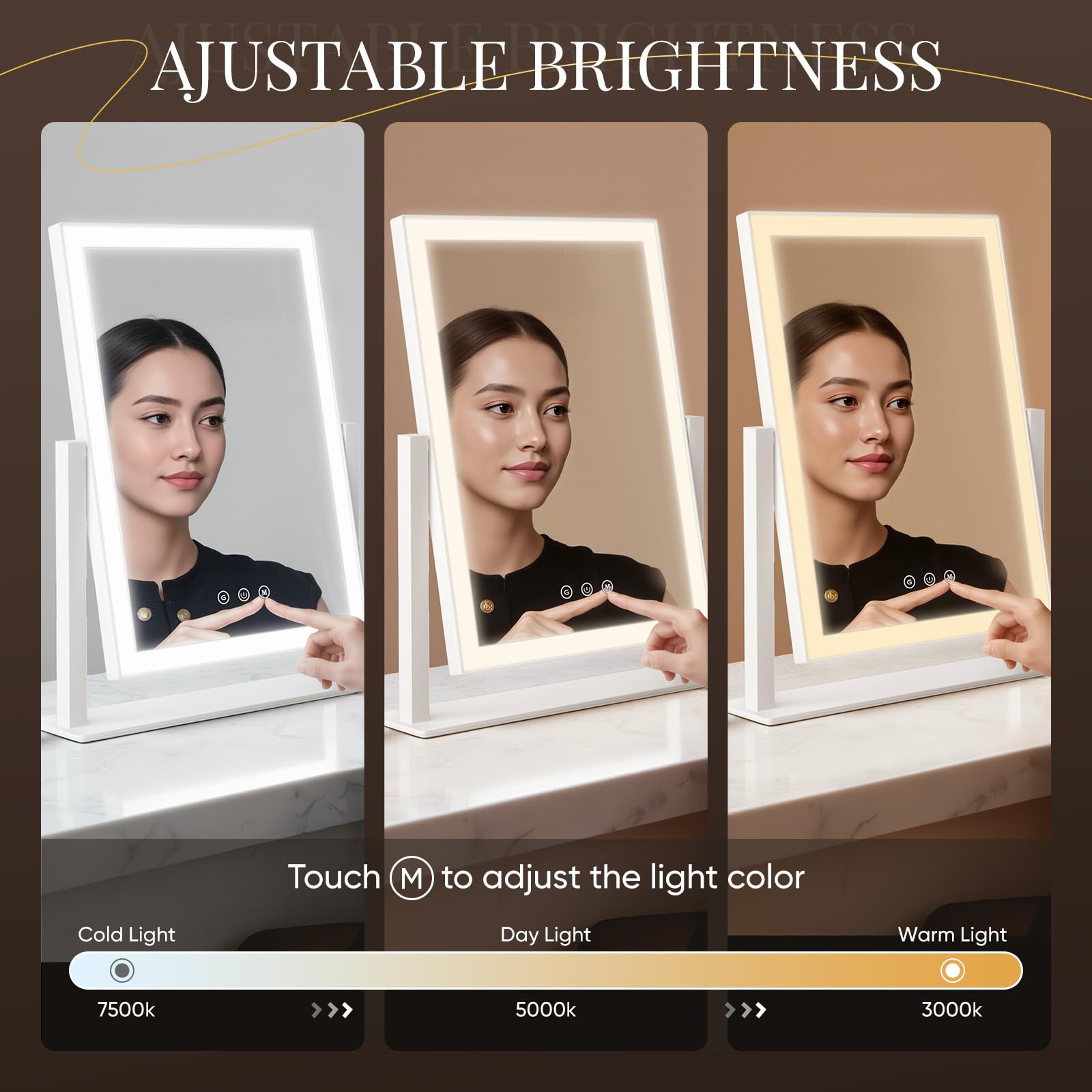 DECADENCE vanity mirror with lights 10X magnifier for fine detail.