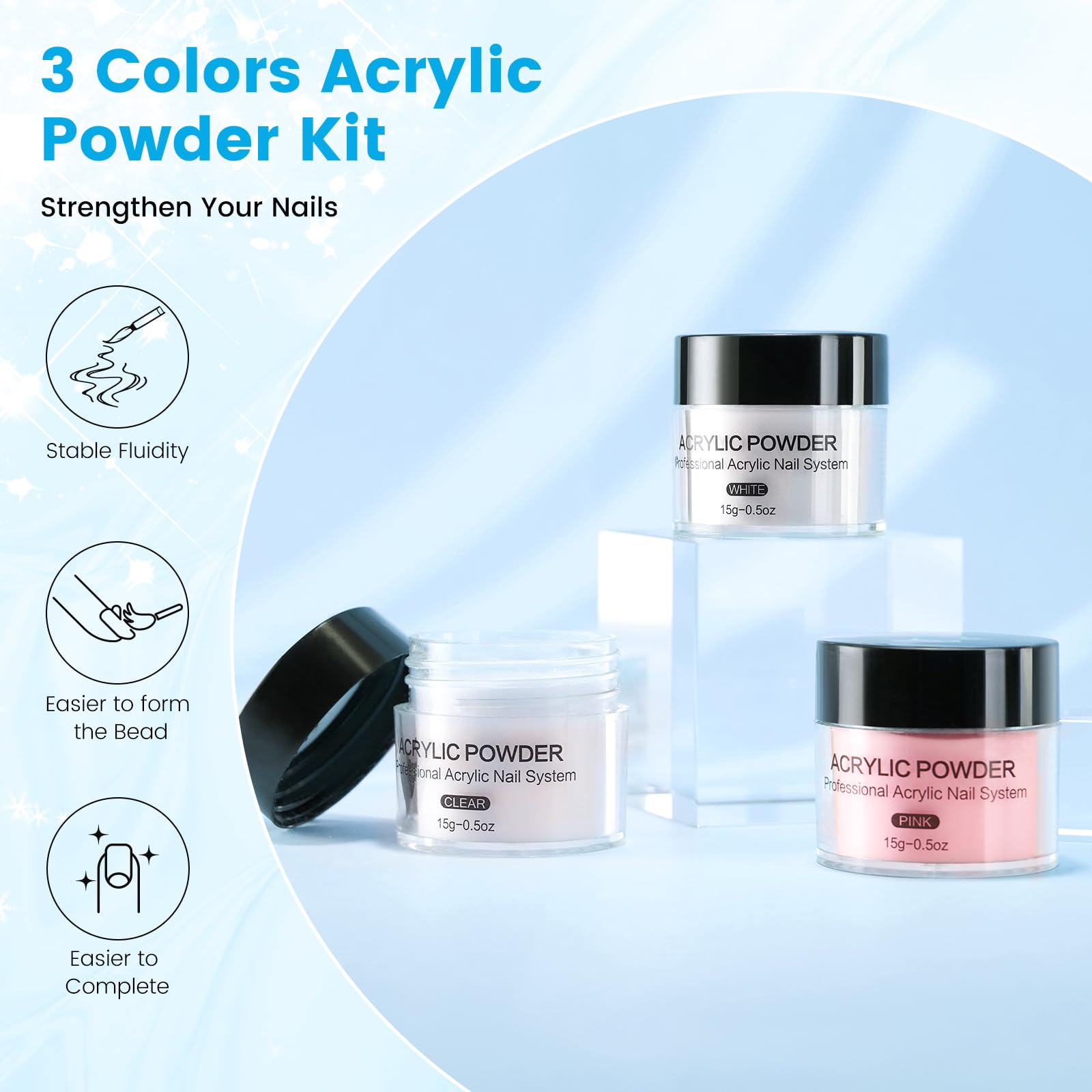Deciniee 15g acrylic powder trio for versatile designs