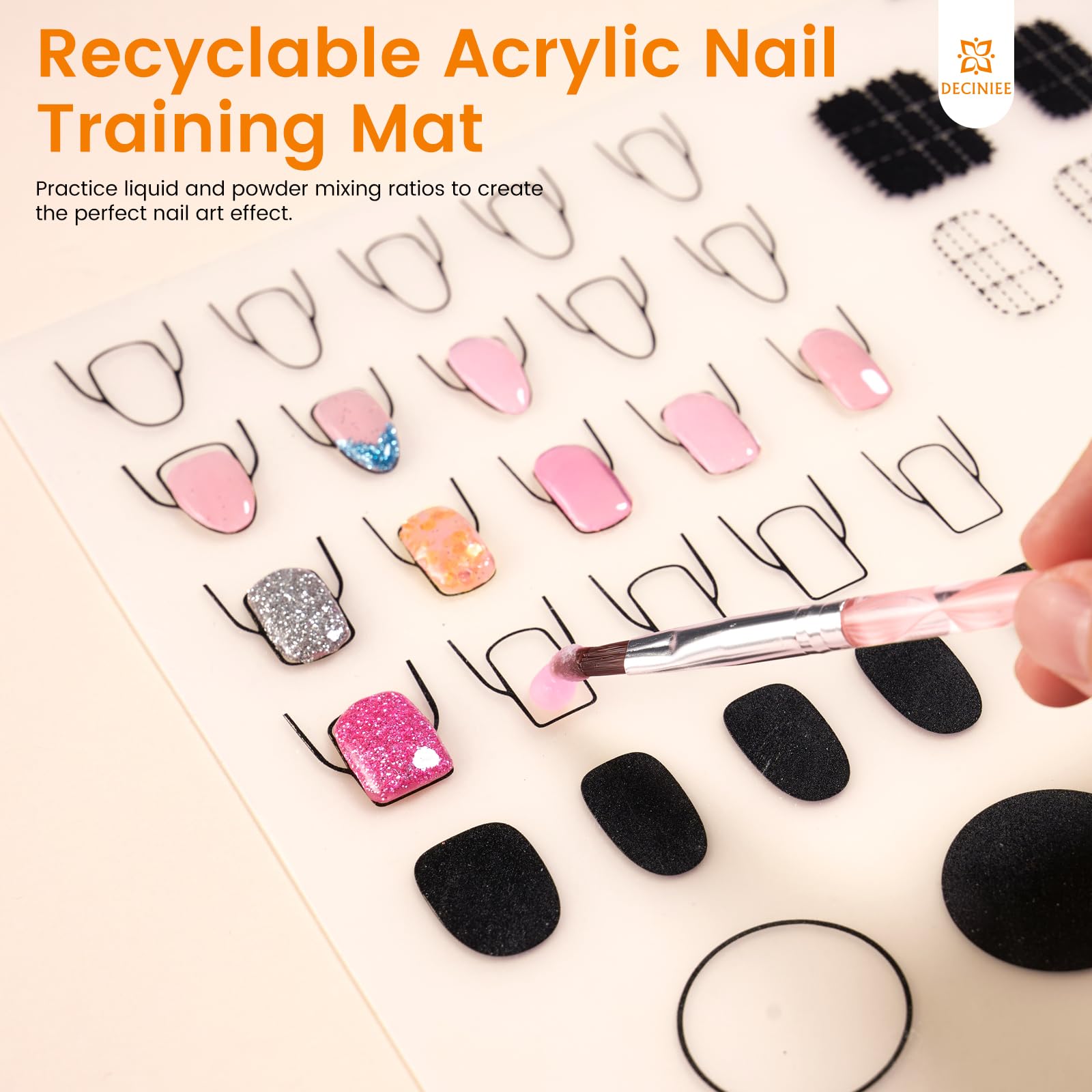 Deciniee glitter powders and sequins for accent designs on nails.
