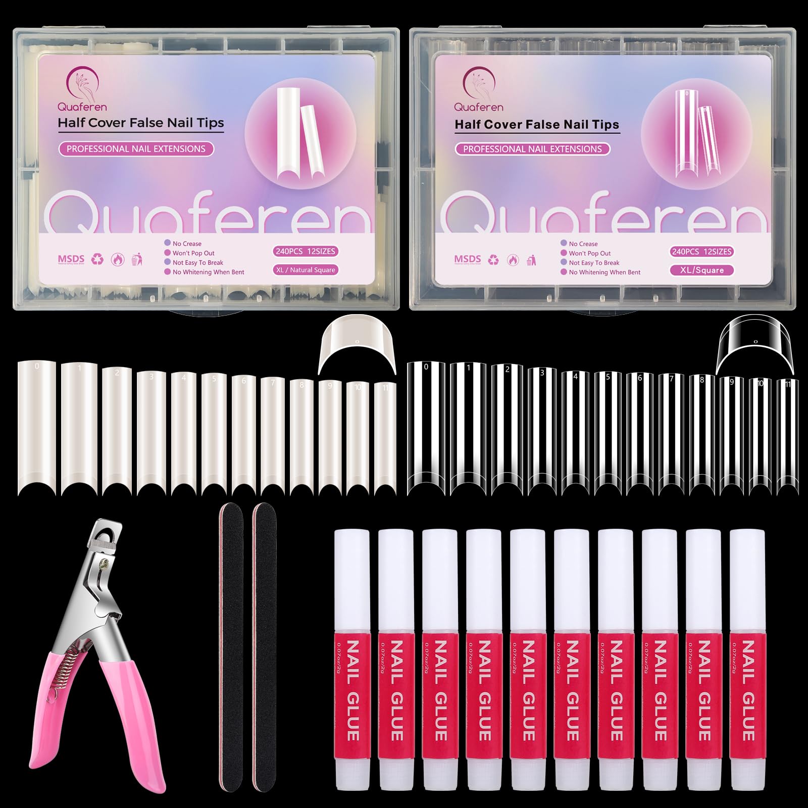 Deciniee natural extra-long C-curve nail tips for durable, long-lasting manicures.