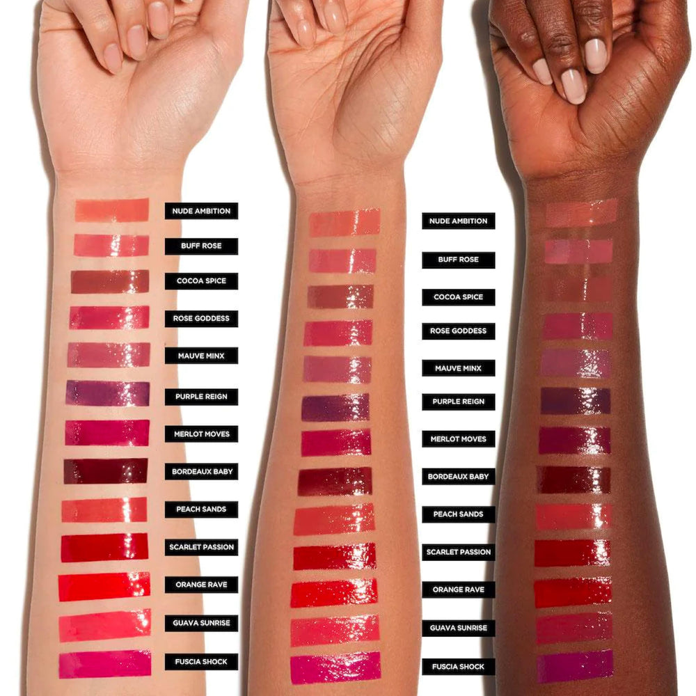 Scarlett Passion shade adds bold color to lips.