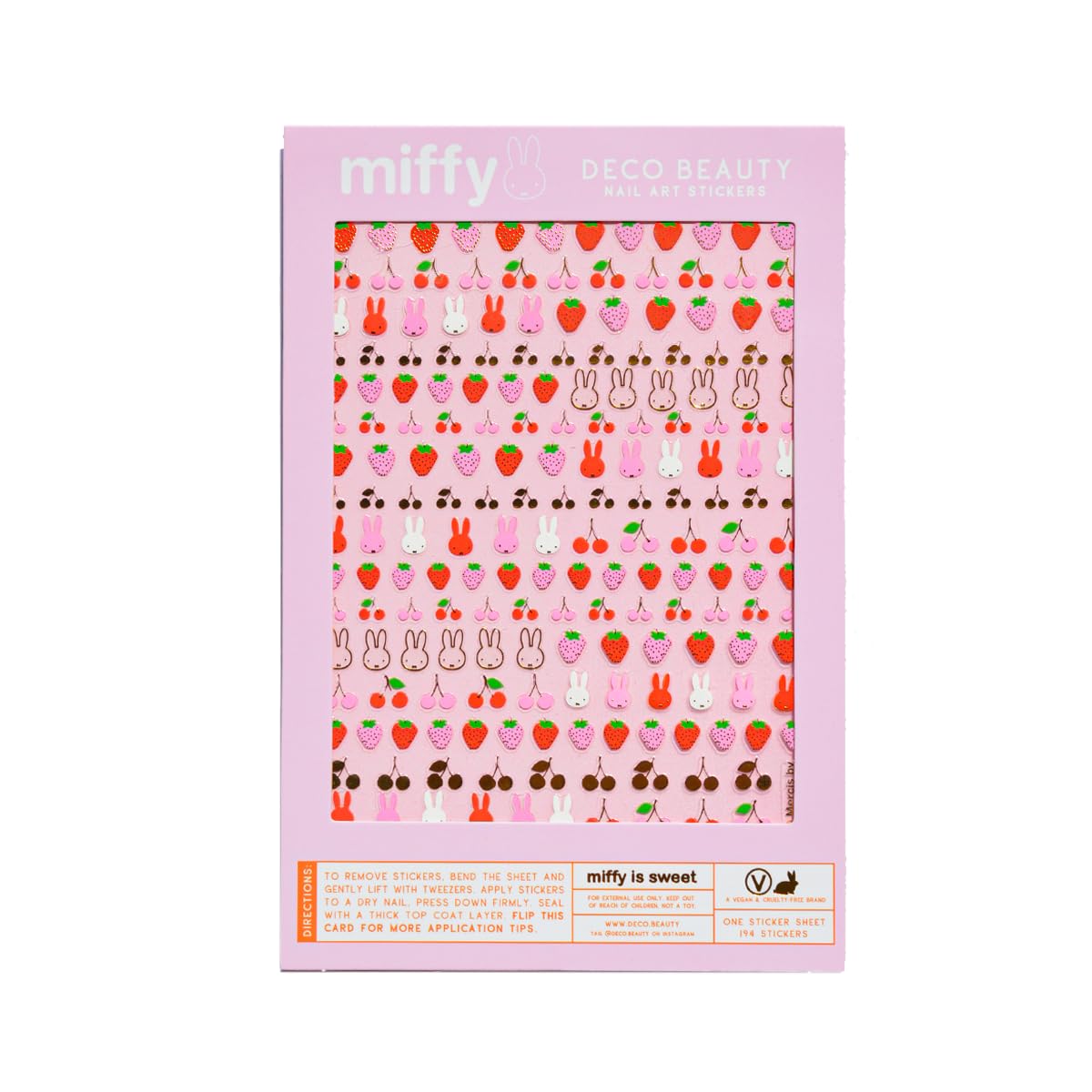 Deco Beauty Miffy nail stickers close-up with sweet designs for lasting at-home manicures.