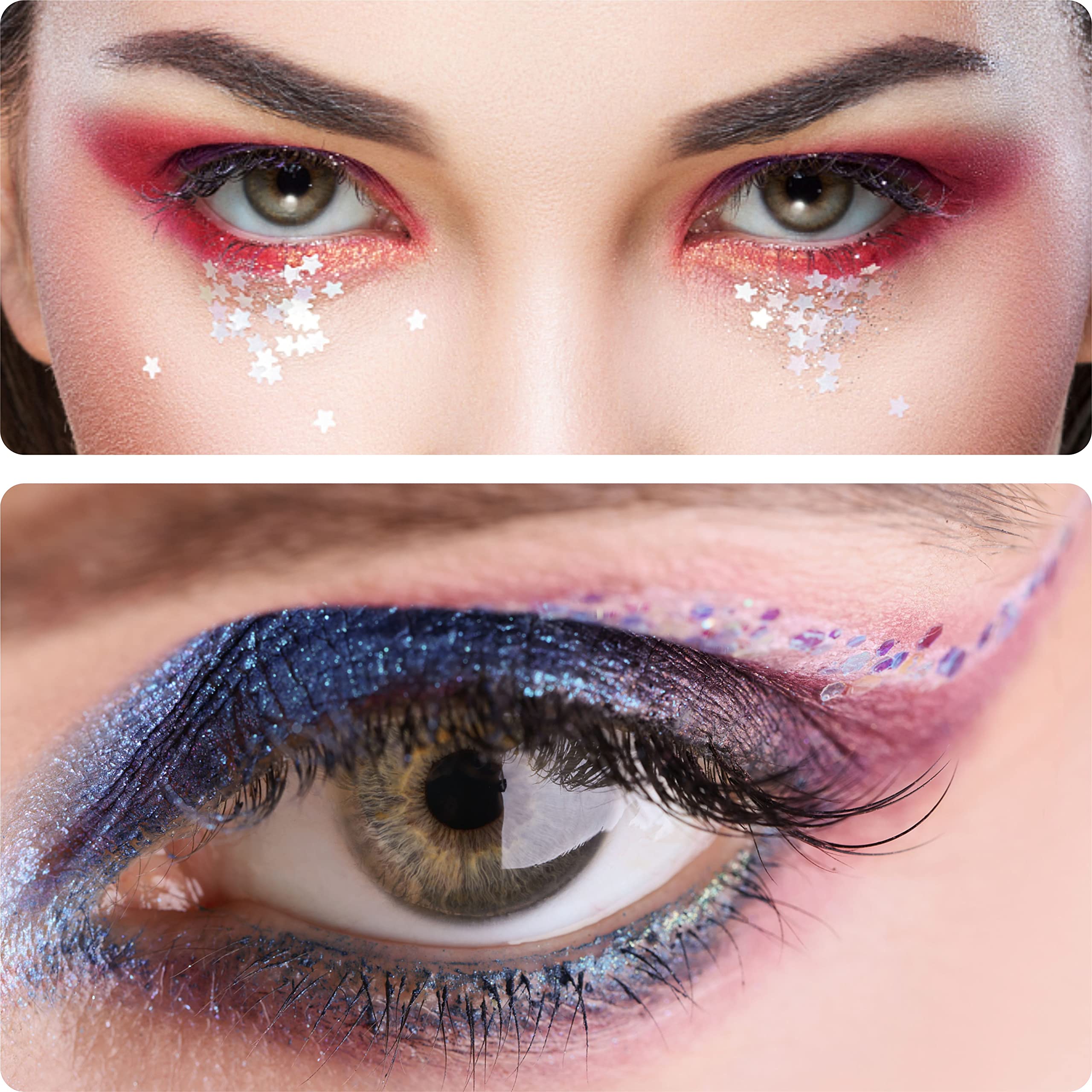 DECOYARDOO holographic stars glitter adds dazzling accents to face and body.