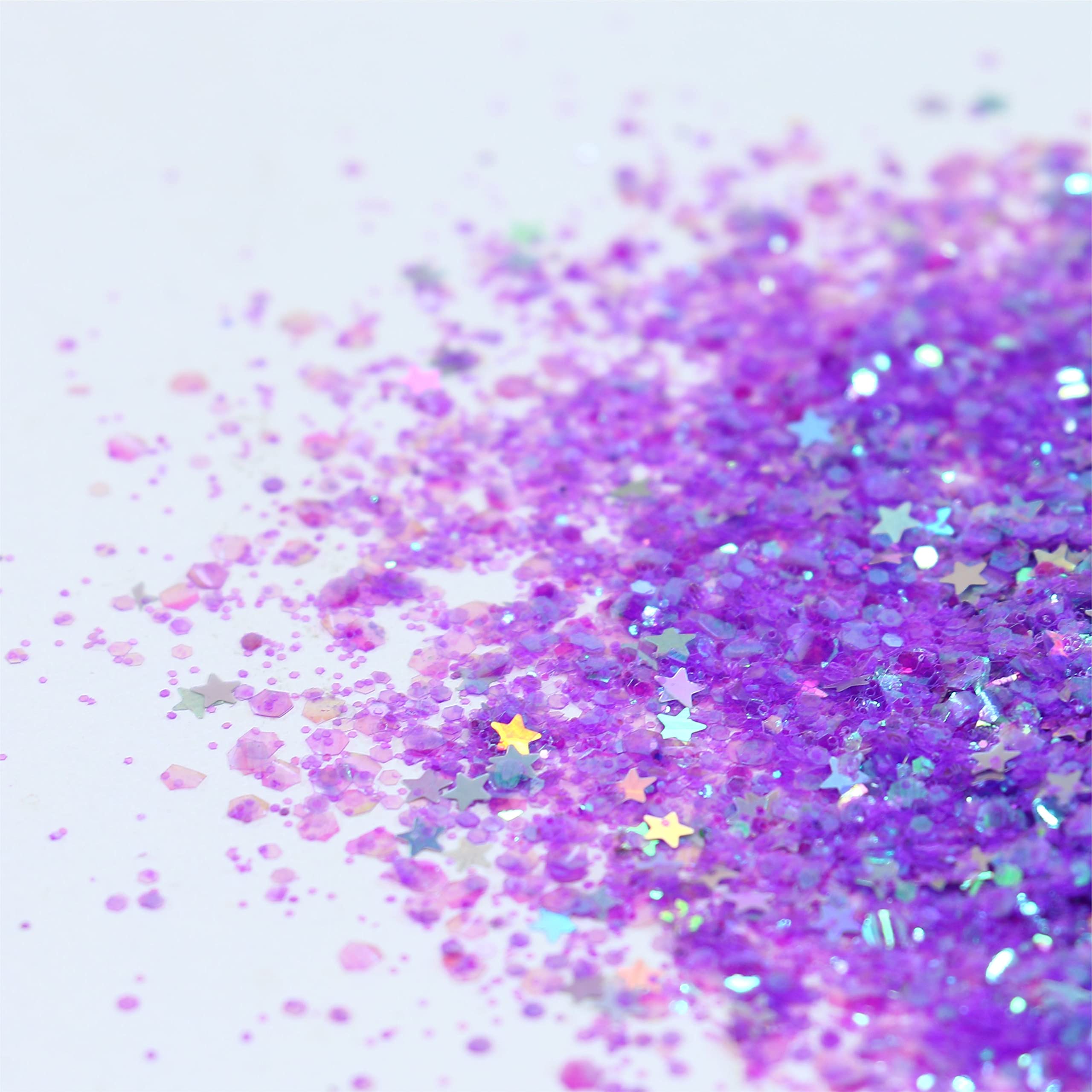 DECOYARDOO purple chunky glitter 10g adds bold sparkle to eyes and skin.