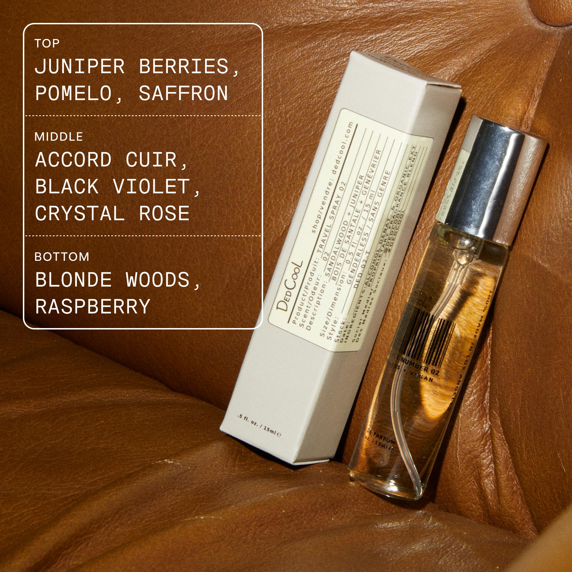 DedCool Blonde bottle on vanity highlighting clean ingredients and non-toxic luxury.