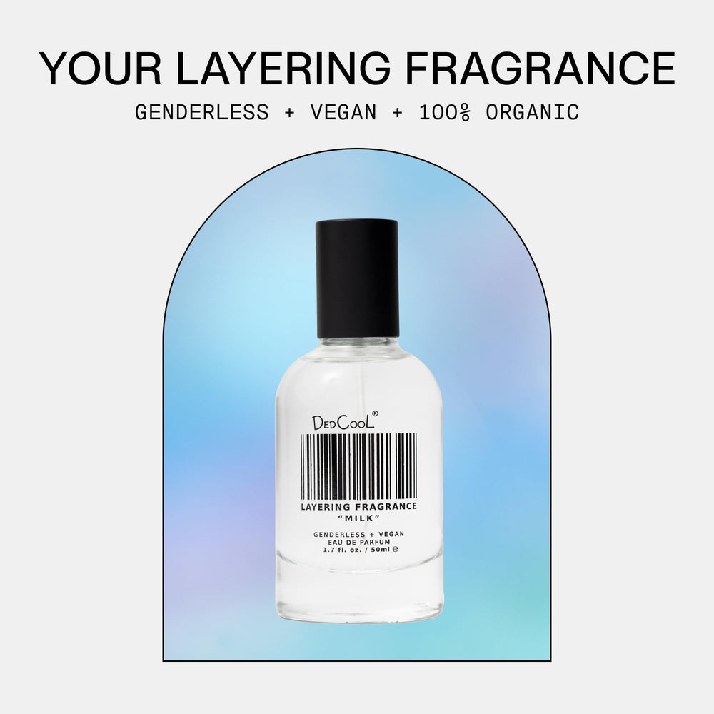 Minimalist DedCool Milk packaging suited for daily fragrance routines.