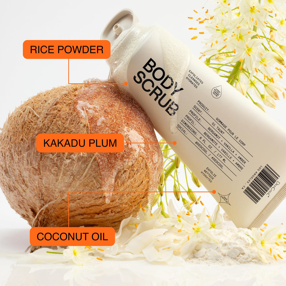 DedCool Taunt coconut oil hydration helps soften skin during exfoliation.
