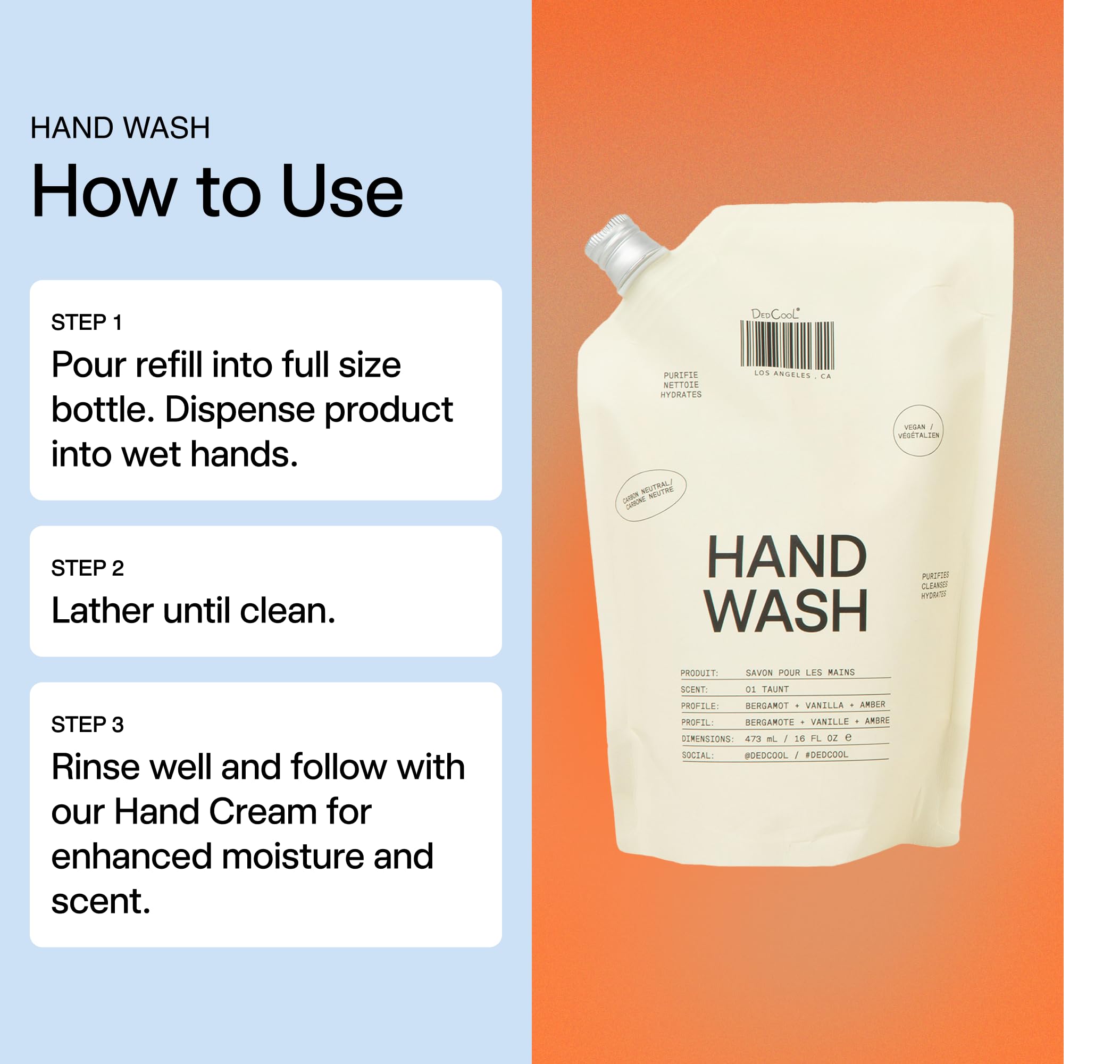 DedCool Taunt Hand Wash refill bottle highlighting moisturizing formula for daily hand care.