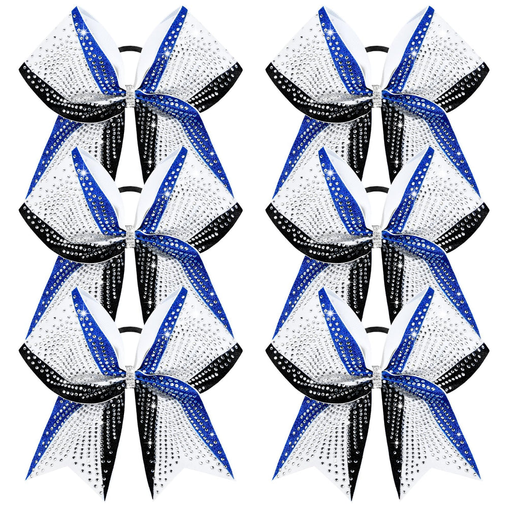 DEEKA six-pack 8-inch glitter bows in royal blue, black and white with eye-catching shine
