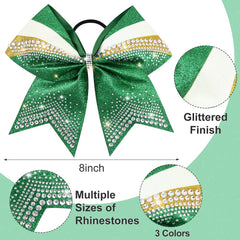 Close-up of rhinestones on DEEKA bows highlighting sparkle details.