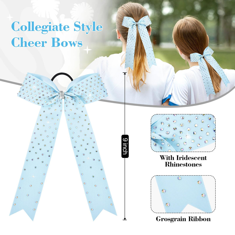 DEEKA light-blue glitter bow with long tails for game-day flair.