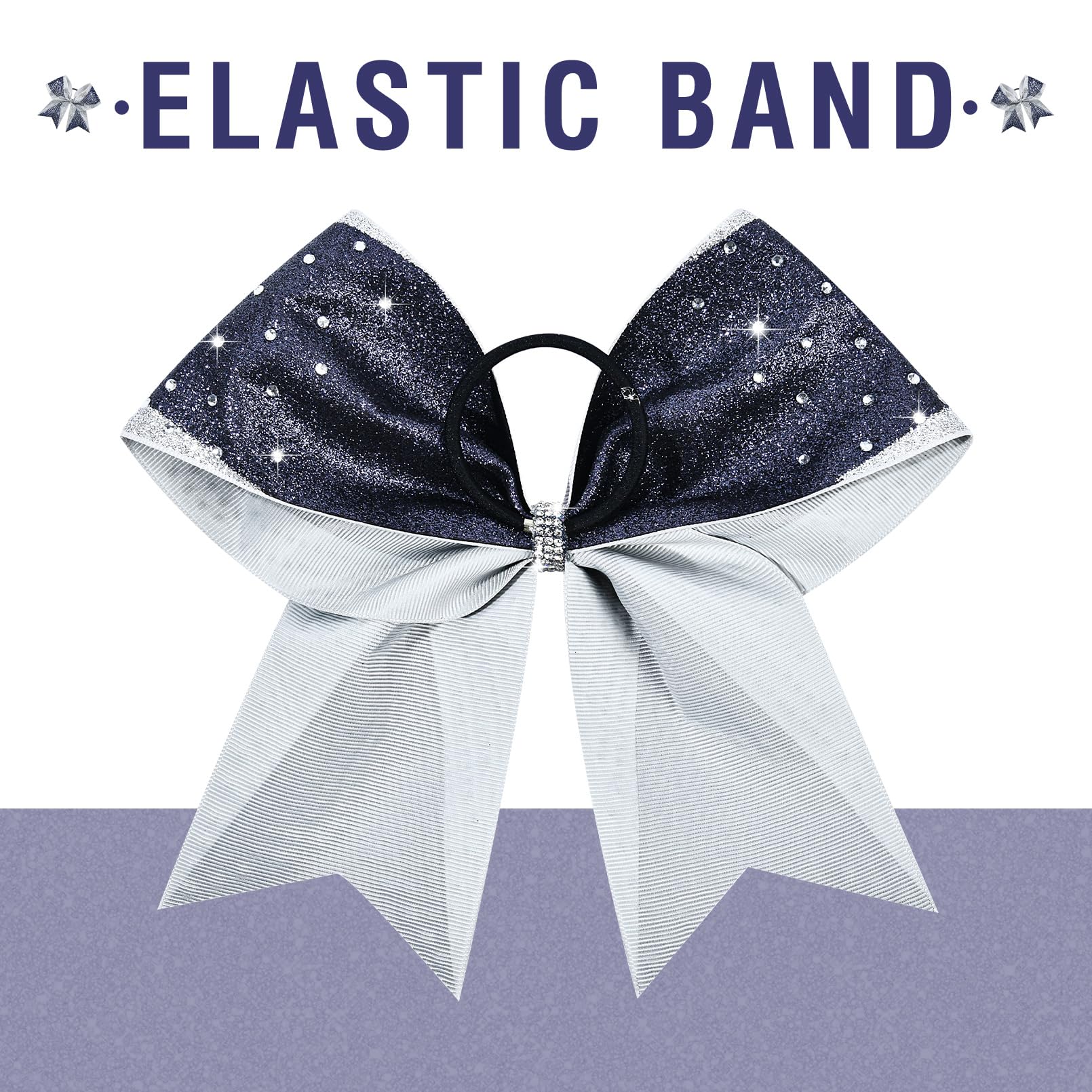 DEEKA rhinestones detail navy-silver bow adds eye-catching sparkle for performances.