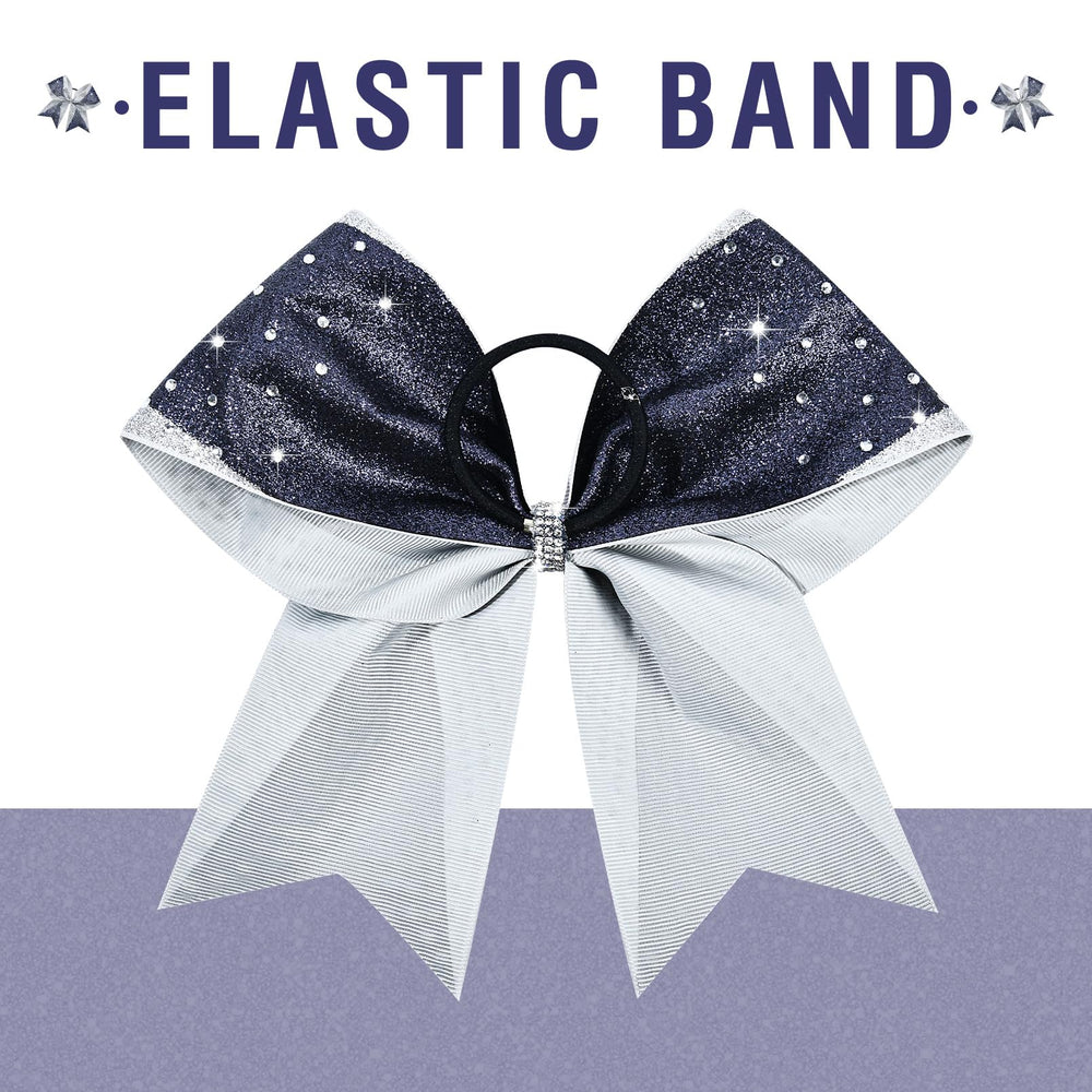 DEEKA rhinestones detail navy-silver bow adds eye-catching sparkle for performances.