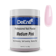 DeEnti acrylic nail powder 2oz bottle shown for bubble-free, smooth nail applications.