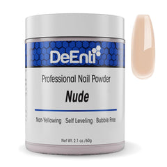 DeEnti acrylic nail powder 2oz nude jar close-up shows smooth texture for salon-quality nails